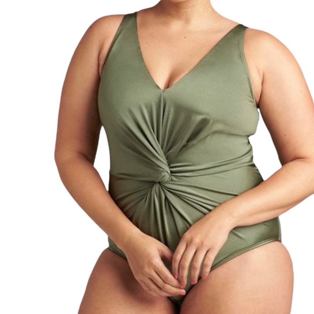 Olive Green Twist Front Swimsuit